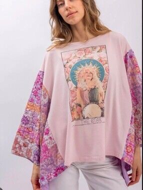 BlueVelvet Dolly Print Kantha Poncho Top - L/XL